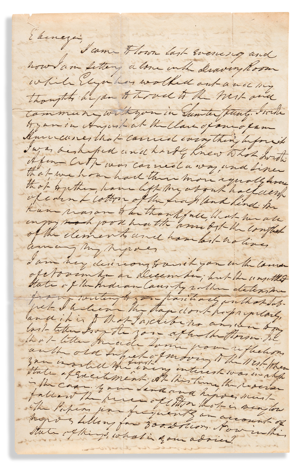 (AMERICAN INDIANS.) Robert H. Pettigrew. Letter by a Georgia planter discussing the Creek War in Alabama.